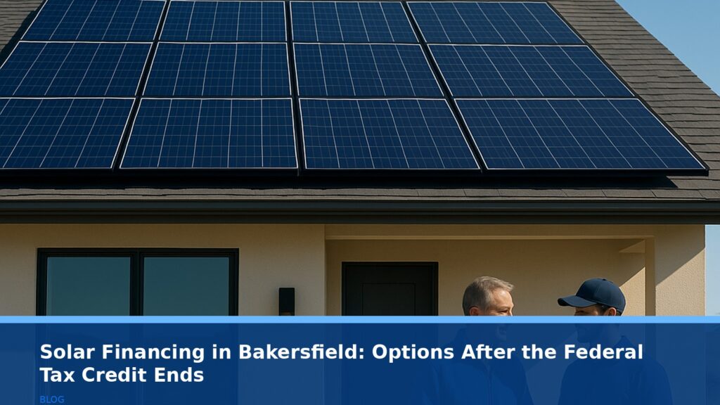A modern California home rooftop with solar panels under a clear blue sky, no text, no logos, no readable UI elements, professional and inviting aesthetic