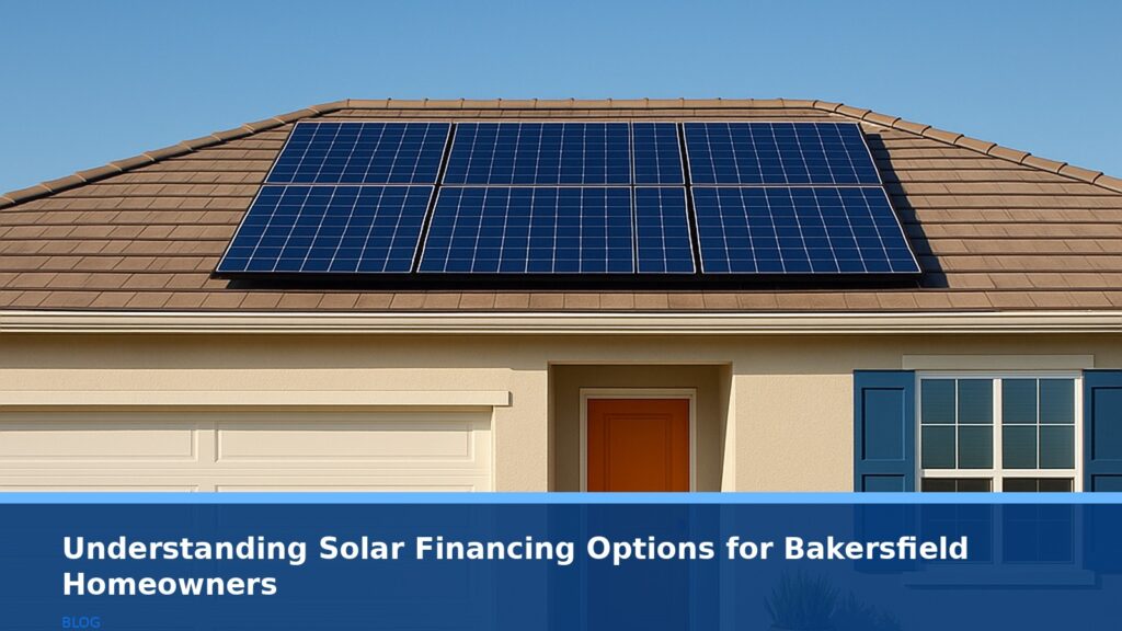 A modern Bakersfield home rooftop with solar panels under a clear blue sky, no text, no logos, no readable UI elements