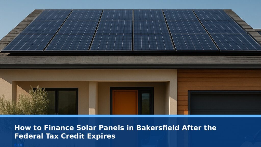 A modern California home with solar panels on the roof, under a clear blue sky. No text, logos, or readable UI elements.